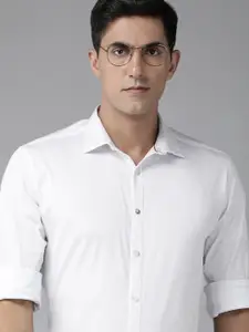 V Dot Men White Club Slim Fit Self Design Formal Shirt