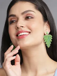 SOHI Gold Plated Leaf Shaped Drop Earrings