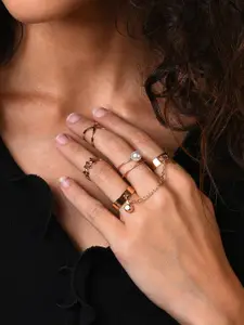 SOHI Set of 4 Gold-Plated Pearls Beaded Adjustable Finger Rings