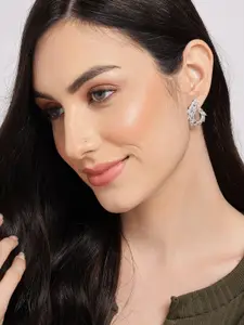 SOHI Silver-Plated Contemporary Studs Earrings