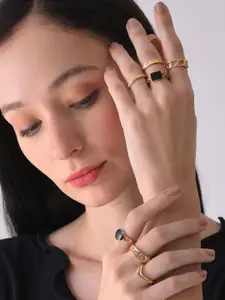 SOHI Women Set of 7 Gold-Plated Stone- studded Finger Ring