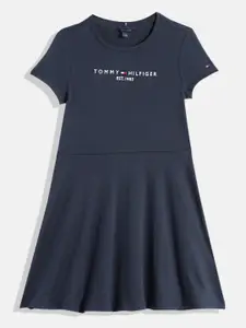 Tommy Hilfiger Girls Brand Logo Embroidered Pure Cotton A-Line Dress