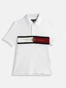 Tommy Hilfiger Boys Brand Logo Embroidered Polo Collar Pure Cotton T-shirt With Cut & Sew