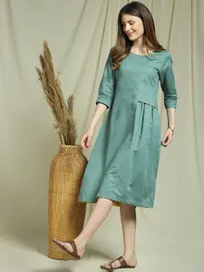 Indifusion Round Neck A-Line Linen Dress
