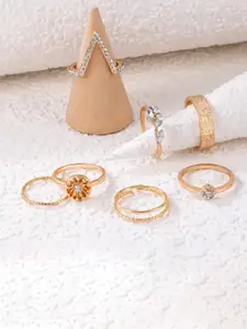 Jewels Galaxy Women Set Of 7 Gold-Plated Stone-Studded Finger Ring