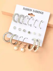 Jewels Galaxy Set of 9 Silver-Plated Hoop Earrings