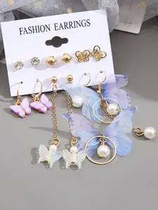 Jewels Galaxy Set Of 6 Gold Plated Contemporary Drop Earrings