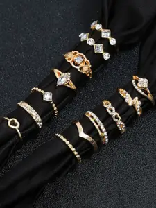 Jewels Galaxy Contemporary  Women Set Of 13 Gold-Plated  Stone Studded Finger Rings