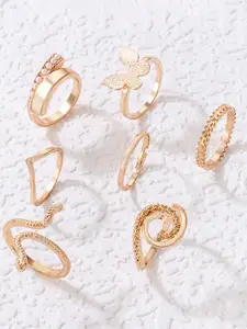 Jewels Galaxy Women Set Of 7 Gold-Plated  Finger Ring