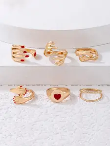 Jewels Galaxy Women Set Of 6 Gold-Plated Hug Adjustable Finger Rings
