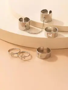 Jewels Galaxy Set Of 6 Silver-Plated Adjustable Finger Rings