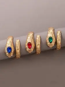 Jewels Galaxy Set Of 3 Gold-Plated & Stone Studded Snake Inspired Stackable Finger Rings