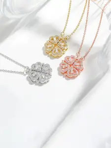 Jewels Galaxy Set Of 3 Clover Design 4 Hearts Openable Magnetic Gold-Plated Silver-Plated & Rose-Gold Plated Pendants With Chain