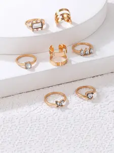 Jewels Galaxy Set Of 8 Gold-Plated Stone-Studded Finger Rings