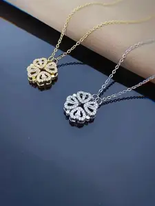 Jewels Galaxy Set Of 2 Dual-Toned & Stone-Studded 4 Clover Openable Magnetic Pendants With Chain