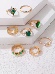 Jewels Galaxy Set Of 8 Gold-Plated Stone-Studded Finger Rings