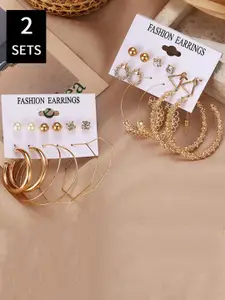 Jewels Galaxy Pack Of 6 Gold-Plated Contemporary Studs Earrings