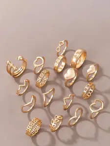 Jewels Galaxy Set Of 17 Gold-Plated Contemporary Stackable Finger Rings