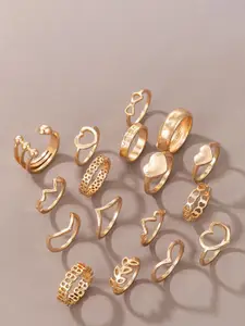 Jewels Galaxy Set Of 17 Gold-Plated Contemporary Stackable Finger Rings