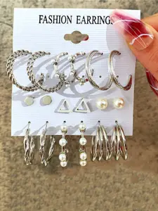 Jewels Galaxy Pack Of 3 Silver-Plated Contemporary Studs Earrings