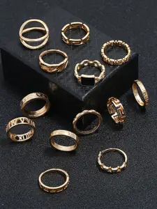 Jewels Galaxy Set Of 13 Gold-Plated Contemporary Stackable Finger Rings