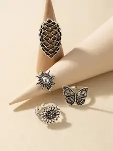 Jewels Galaxy Set of 4 Silver Plated Adjustable Contemporary Finger Rings