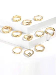 Jewels Galaxy Set of 11 Gold Plated Contemporary Stackable Rings