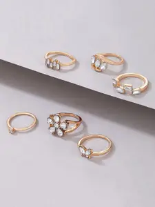 Jewels Galaxy Set Of 6 Gold-Plated Stone-Studded Finger Rings