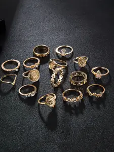 Jewels Galaxy Set of 15 Gold Plated Contemporary Stackable Rings