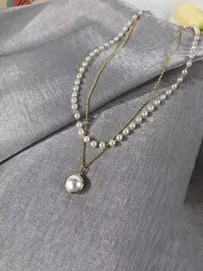 Jewels Galaxy Set Of 2 Silver & Gold-Plated Pearls Necklace