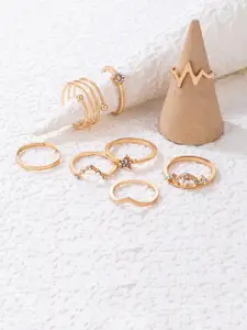 Jewels Galaxy Set Of 8 Gold-Plated Stone-Studded Finger Ring