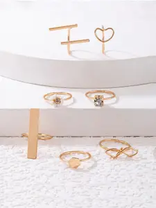Jewels Galaxy Set Of 7 Gold-Plated Contemporary Stackable Finger Ring