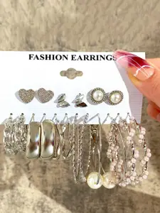 Jewels Galaxy Pack Of 6 Silver-Plated Contemporary Studs Earrings