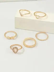 Jewels Galaxy  Set of 7 Gold-Plated Contemporary Stackable Finger Ring.