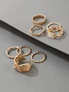 Jewels Galaxy Set Of 8 Gold-Plated Adjustable Finger Ring