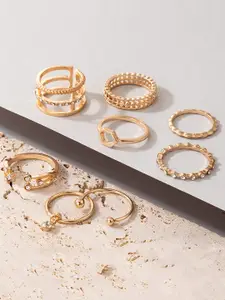 Jewels Galaxy Set Of 8 Gold-Plated Contemporary Stackable Finger Rings