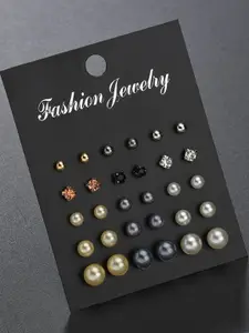 Jewels Galaxy Set of 15 Contemporary Gold Plated Studs Earrings