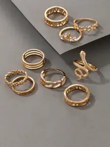 Jewels Galaxy Set Of 9 Gold-Plated Snake Inspired Stackable Finger Rings