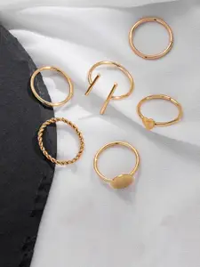Jewels Galaxy Set Of 6 Gold-Plated Contemporary Stackable Finger Rings