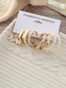 Jewels Galaxy Set of 5 Gold-Toned Contemporary Hoop Earrings