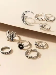 Jewels Galaxy Set Of 8 Silver-Plated Contemporary Stackable Finger Rings