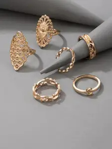 Jewels Galaxy Set Of 6 Gold-Plated Cocktail Finger Rings