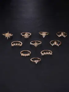 Jewels Galaxy Set Of 10 Gold-Plated Stone Studded Finger Rings