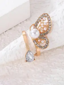 Jewels Galaxy Gold-Plated Stone-Studded Half Butterfly Inspired Cocktail Finger Ring