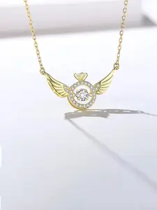 Jewels Galaxy Gold-Plated & Stone Studded Angel Wing Pendant with Link Chain