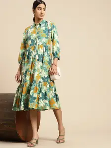 all about you Floral Print Puff Sleeve Tiered A-Line Dress