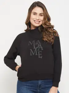 Madame Women Printed Mock Collar Cotton Sweatshirt
