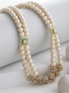 DUGRISTYLE Gold Plated Pearl Beaded Layered Necklace