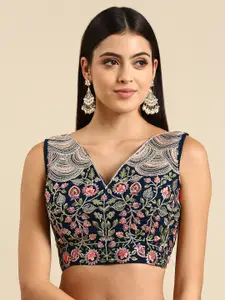 flaher Women Embroidered Georgette Ready To Wear Padded Saree Blouse