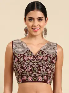 flaher Embroidered Georgette Ready To Wear Padded Saree Blouse